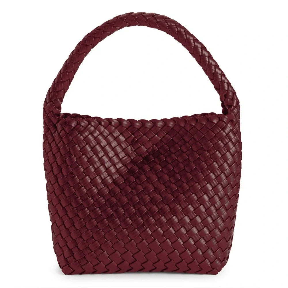 SONOMA Purple Burgundy Wine Faux Leather Woven Hobo Bag Basketweave Shoulder Bag